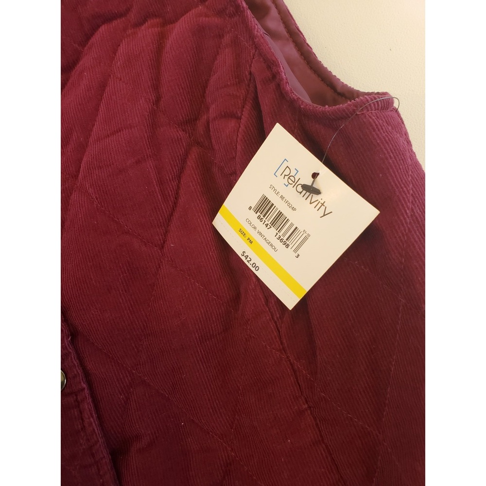 Relativity Womens Petite Quilted Corduroy Vest Vintage Rouge Purple RE1F024P PM - Picture 3 of 8